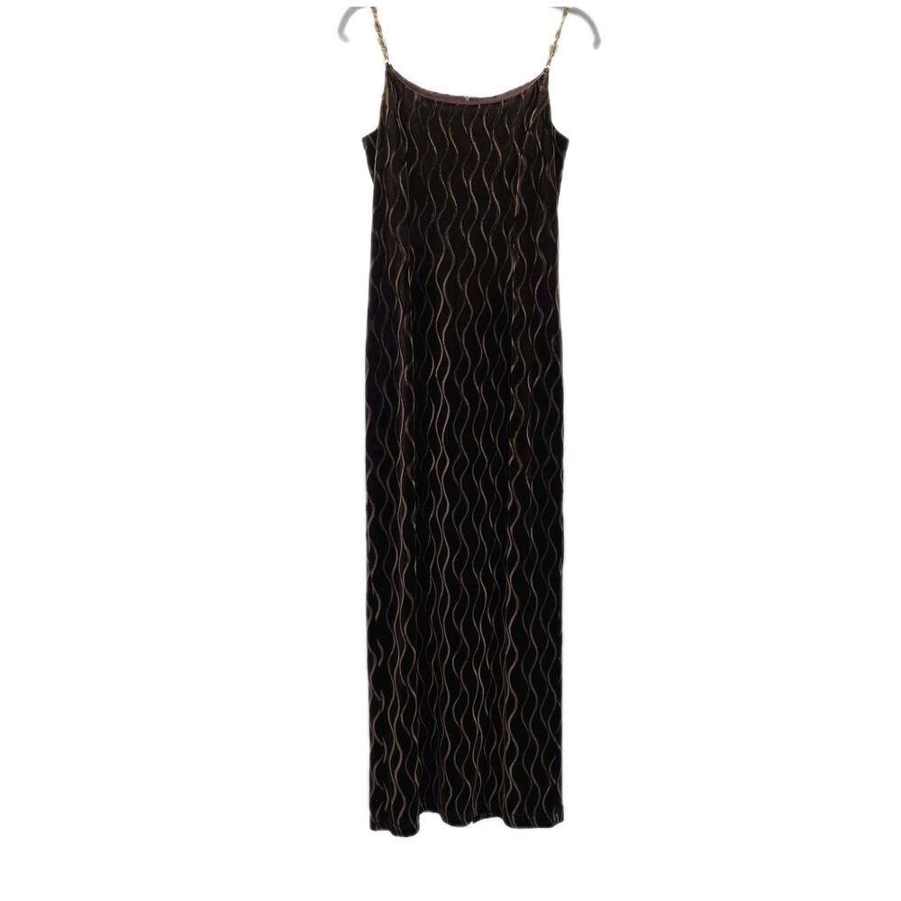 SCOTT MCCLINTOCK Brown Long Stretchy Velvet Formal Dress Size 6 Y2K Beaded Strap - Picture 2 of 13